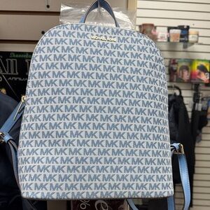 Michael Kors Light Blue and White Logo Backpack